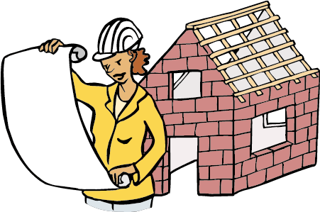 Eine Architektin plant und baut Häuser.